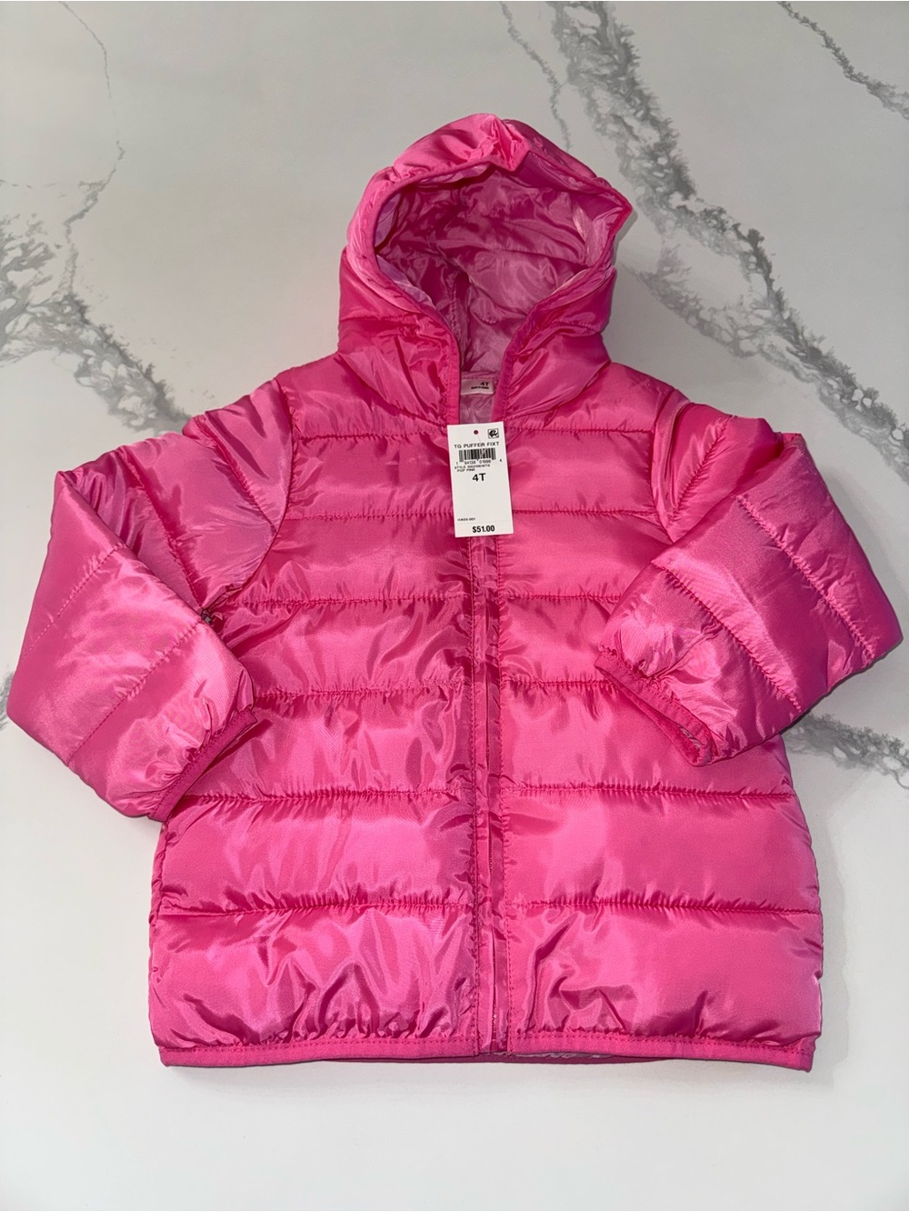 NWT Girls’ Hot Pink Hooded Puffer Jacket Size 4